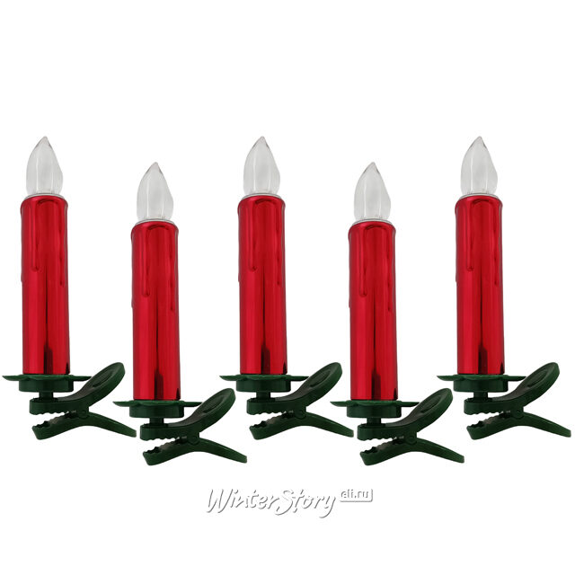 Светодиодные свечи на прищепках Benevento  10 см красные на пульте, 10 шт, на клипсе, таймер, на батарейках Due Esse Christmas