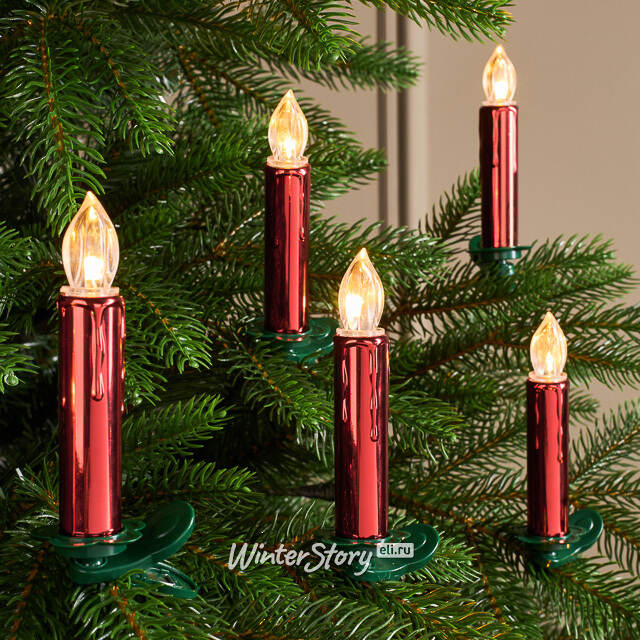 Светодиодные свечи на прищепках Benevento  10 см красные на пульте, 10 шт, на клипсе, таймер, на батарейках Due Esse Christmas