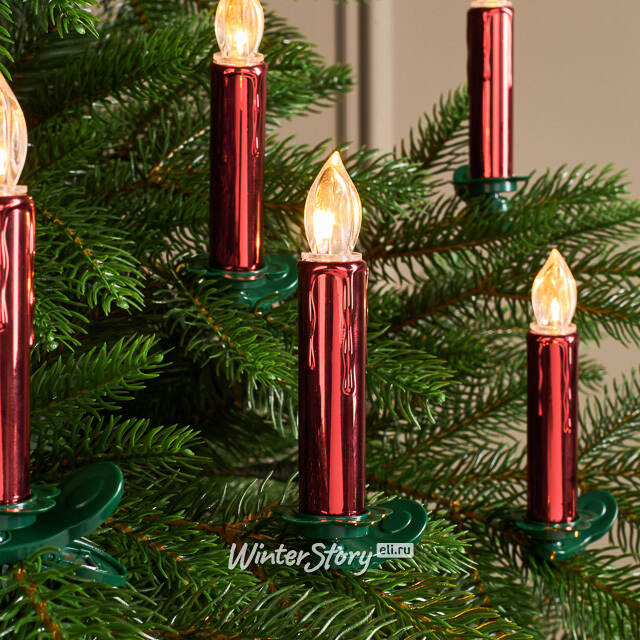 Светодиодные свечи на прищепках Benevento  10 см красные на пульте, 10 шт, на клипсе, таймер, на батарейках Due Esse Christmas