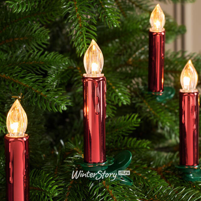 Светодиодные свечи на прищепках Benevento  10 см красные на пульте, 10 шт, на клипсе, таймер, на батарейках Due Esse Christmas