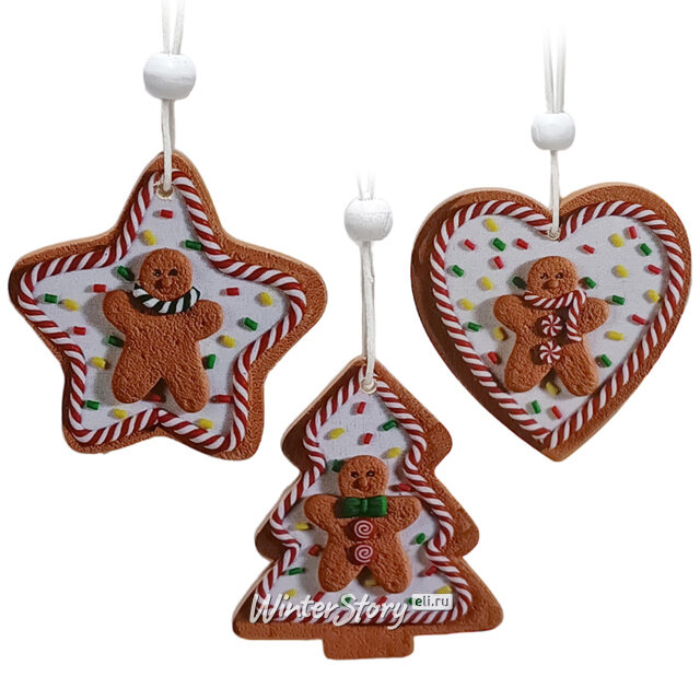 Набор елочных игрушек Пряничное веселье 6 см,  9 шт, подвеска Due Esse Christmas (Ду Эссе Кристмас)