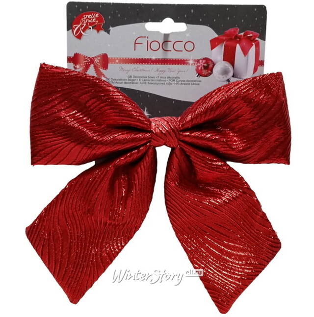 Бант на елку Ondulato Striscia 15*13 см красный Due Esse Christmas (Ду Эссе Кристмас)