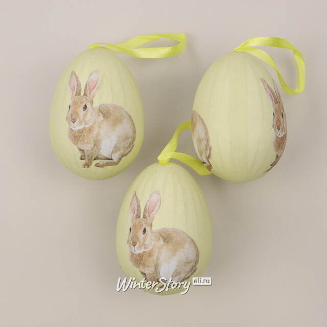 Пасхальные украшения Яйца: Easter Bunny 9 см желтые, 3 шт, подвеска Due Esse Christmas