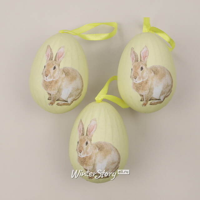 Пасхальные украшения Яйца: Easter Bunny 9 см желтые, 3 шт, подвеска Due Esse Christmas