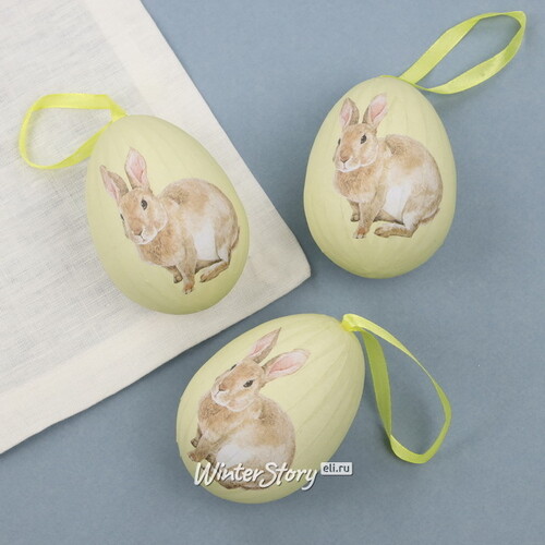 Пасхальные украшения Яйца: Easter Bunny 9 см желтые, 3 шт, подвеска Due Esse Christmas