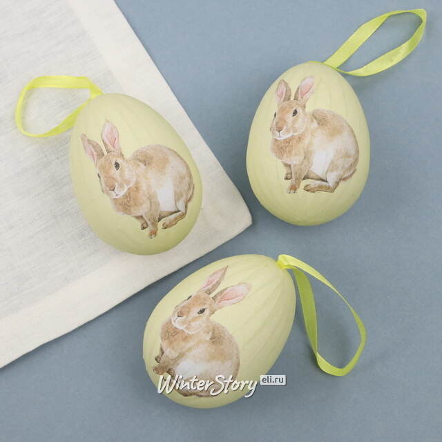 Пасхальные украшения Яйца: Easter Bunny 9 см желтые, 3 шт, подвеска Due Esse Christmas