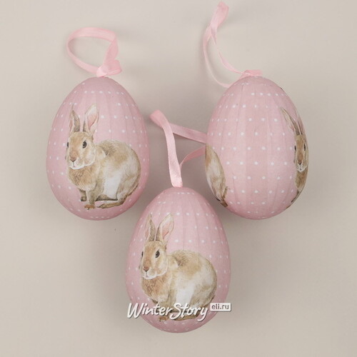Пасхальные украшения Яйца: Easter Bunny 9 см розовые, 3 шт, подвеска Due Esse Christmas