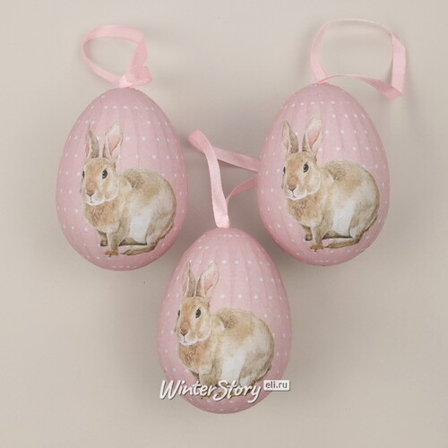 Пасхальные украшения Яйца: Easter Bunny 9 см розовые, 3 шт, подвеска Due Esse Christmas