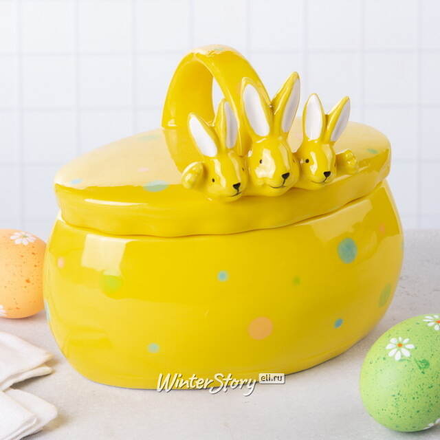 Конфетница Дружелюбные Кролики 17*15 см желтая Due Esse Christmas (Ду Эссе Кристмас)
