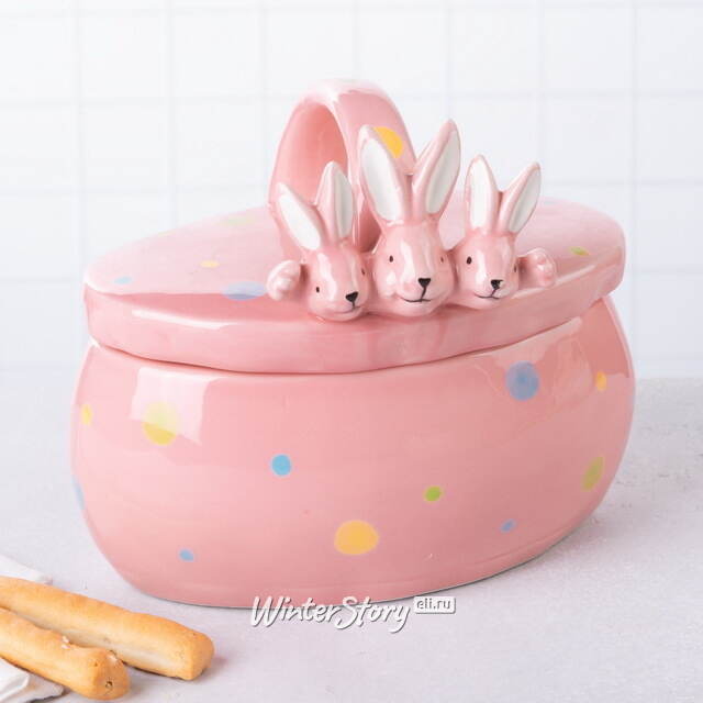 Конфетница Дружелюбные Кролики 17*15 см розовая Due Esse Christmas (Ду Эссе Кристмас)