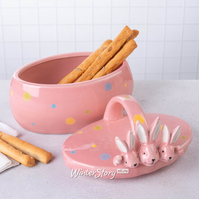 Конфетница Дружелюбные Кролики 17*15 см розовая Due Esse Christmas (Ду Эссе Кристмас)