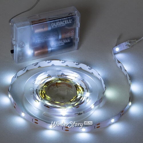 Светодиодная лента Ledstrip на батарейках 3 м, 90 холодных белых LED ламп, на липучке, IP20 Koopman