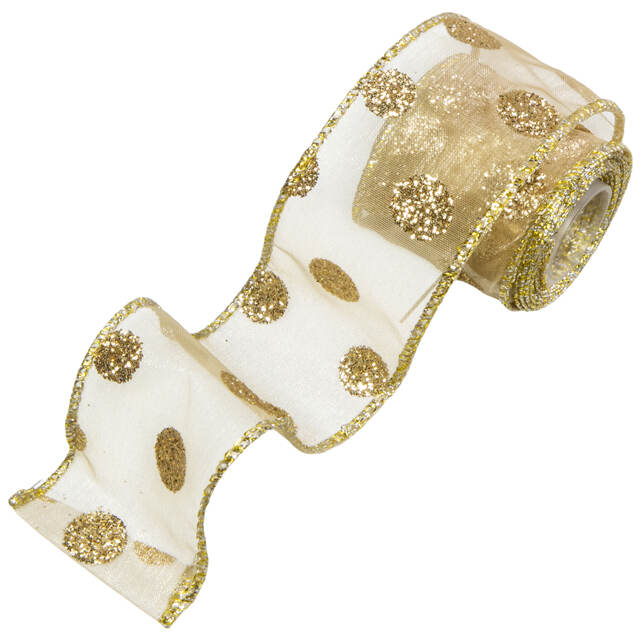 Новогодняя лента Шарли Шампань: Горошек 200*4 см, органза Koopman