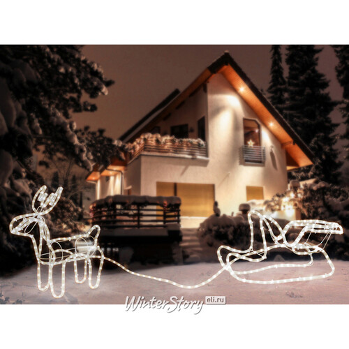 Светящийся олень Йохан с санями 97 см, 324 теплых белых LED лампы, дюралайт, IP44 Koopman