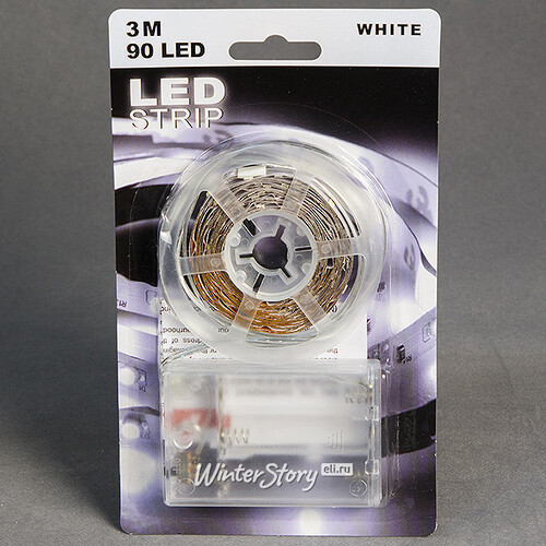 Светодиодная лента Ledstrip на батарейках 3 м, 90 холодных белых LED ламп, на липучке, IP20 Koopman