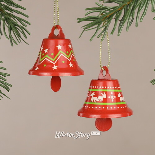 Набор елочных украшений Колокольчики - Jingle Bells 5 см, 12 шт, красные, подвеска Breitner