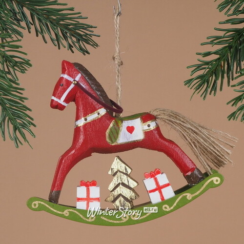 Елочная игрушка Бранденбургская Лошадка-Качалка 14 см, красная, подвеска Breitner