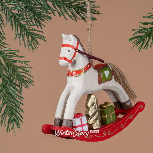 Елочная игрушка Бранденбургская Лошадка-Качалка 14 см, белая, подвеска Breitner
