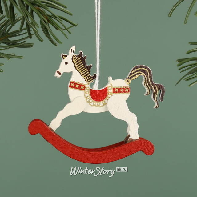 Деревянная елочная игрушка Лошадка-Качалка Расти 6 см белая, подвеска Breitner (Брайтнер)