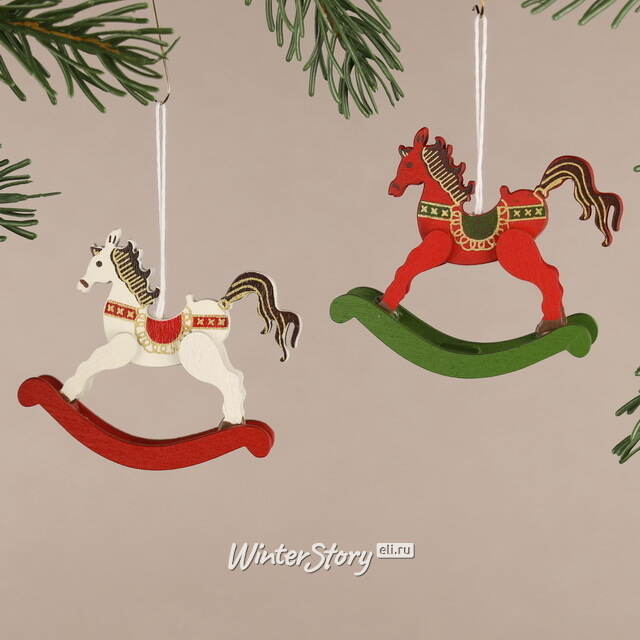 Деревянная елочная игрушка Лошадка-Качалка Расти 6 см красная, подвеска Breitner (Брайтнер)