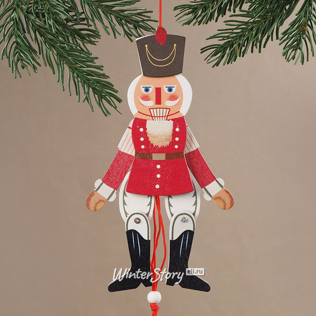 Елочная игрушка-марионетка Щелкунчик Танцор 18 см красный, подвеска Breitner