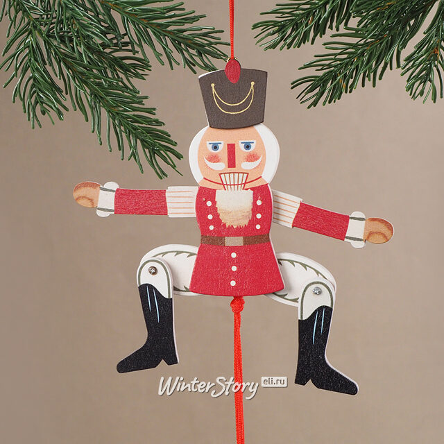 Елочная игрушка-марионетка Щелкунчик Танцор 18 см красный, подвеска Breitner