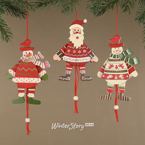 Деревянная елочная игрушка Санта в расписном костюме 14 см, подвеска Breitner