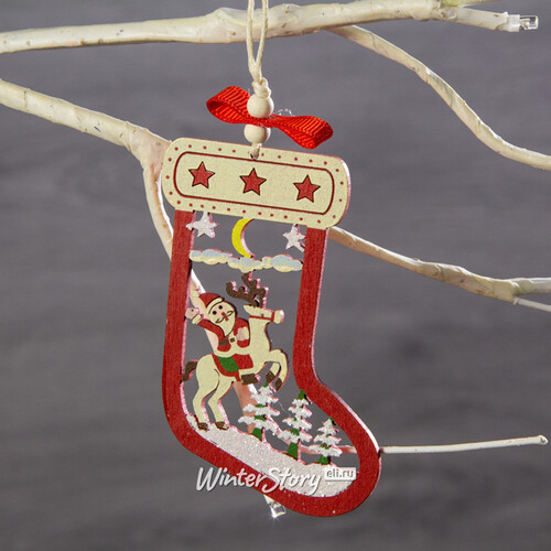 Деревянная ёлочная игрушка Рождественский Носок Санты 8 см, подвеска Breitner