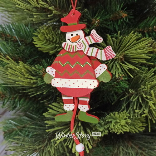 Деревянная елочная игрушка Снеговик Джек в расписном костюме 13 см, подвеска Breitner