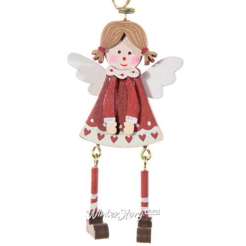 Деревянная елочная игрушка Ангел Мэри в красном платье 9 см, подвеска Breitner