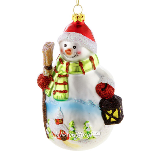 Елочная игрушка Снеговик с Фонарем 13 см, стекло, подвеска Forest Market
