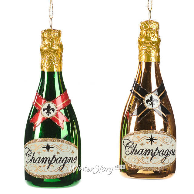 Стеклянная елочная игрушка Бутылка Шампанского - Pinot Gris 14 см Goodwill