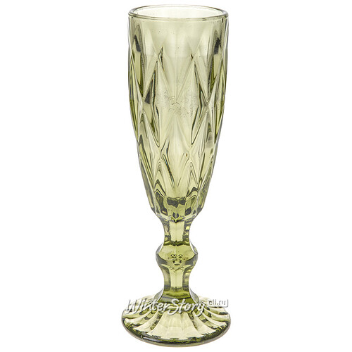 Бокал для шампанского "Новогодние грани", 20*6 см, оливковый, стекло Koopman