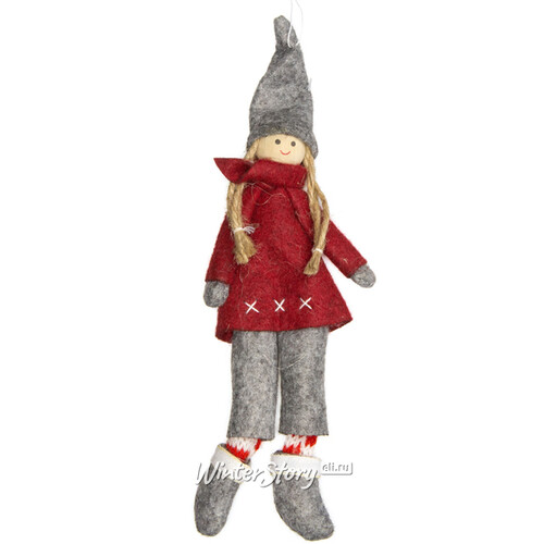 Кукла на елку Девочка Рашель из Копенгагена в красном пальто 26 см, подвеска Due Esse Christmas