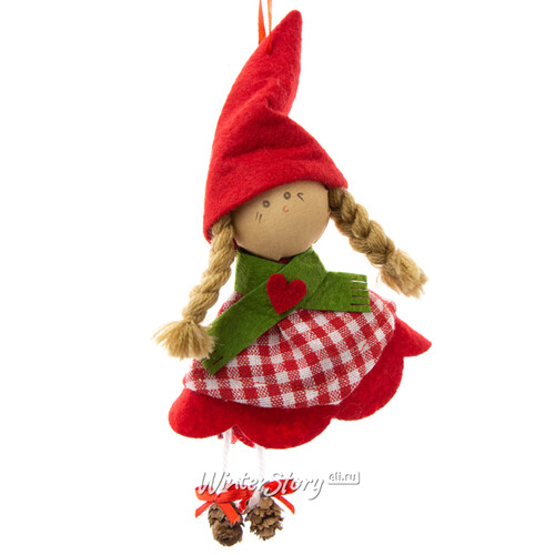 Елочная игрушка Девочка Паулина в красном платье и кедровых туфельках 17 см, подвеска Due Esse Christmas