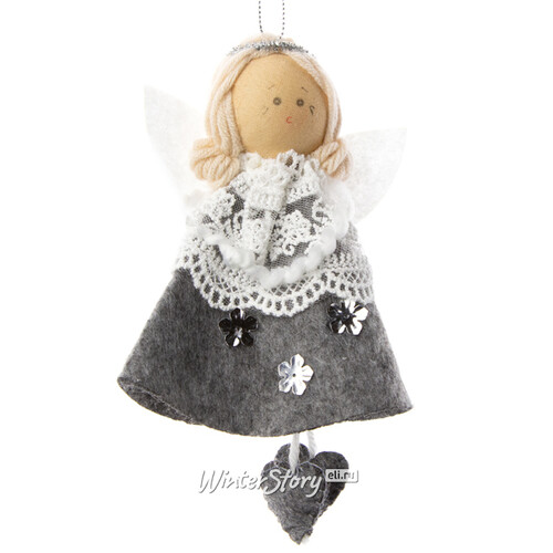 Кукла на елку Фея-Крёстная Сесиль в сером наряде 19 см, подвеска Due Esse Christmas