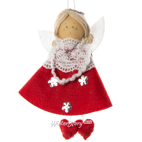 Кукла на елку Фея-Крёстная Сесиль в алом наряде 19 см, подвеска Due Esse Christmas