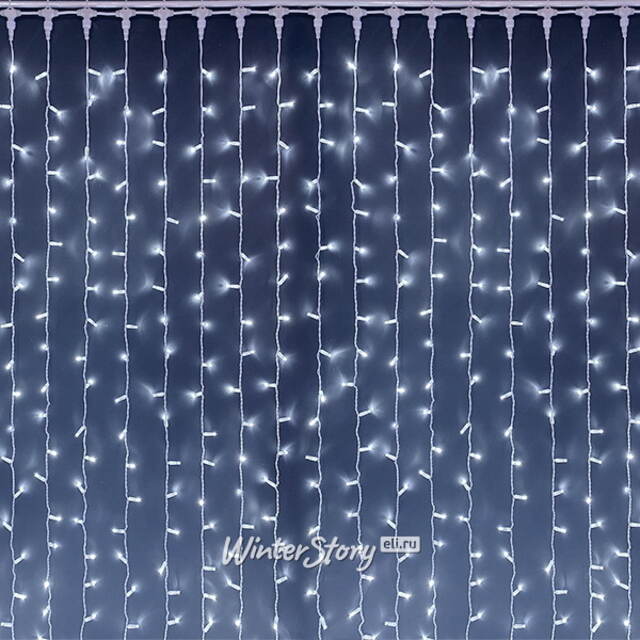 Светодиодный занавес Rich Led Cap 2*3 м, 600 холодных белых LED ламп, белый ПВХ, соединяемый, IP65 Rich Led