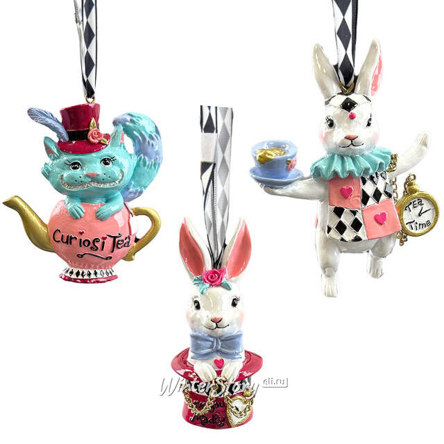 Набор елочных игрушек Безумное Чаепитие - Magique de Alice 3 шт Kurts Adler