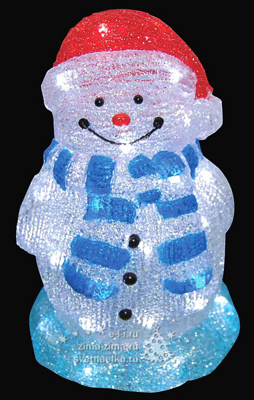 Снеговик акриловый светящийся, 28 см, уличный, 40 холодных белых LED ламп Царь Елка