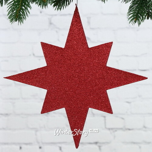 Звезда многогранная с блестками 25 см красная, пеноплекс МанузинЪ
