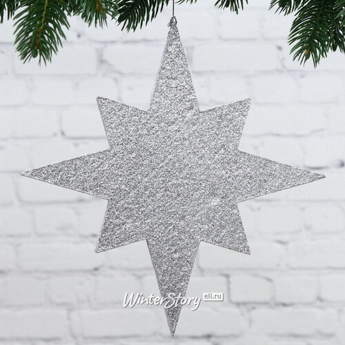 Звезда многогранная с блестками 50 см серебряная, пеноплекс МанузинЪ