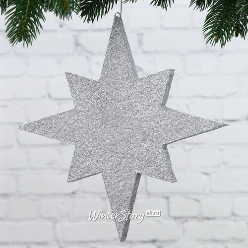 Звезда многогранная с блестками 40 см серебряная, пеноплекс МанузинЪ