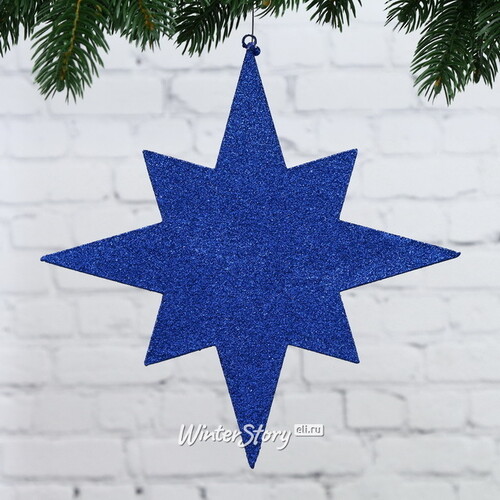 Звезда многогранная с блестками 25 см синяя, пеноплекс Winter Deco