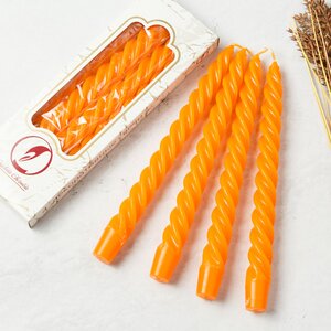 Свечи витые 24.5 см, 4 шт, оранжевые Омский Свечной фото 1