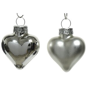 Набор стеклянных елочных игрушек Сердце Монплезира 4.5 см серебряный mix, 12 шт, подвеска Kaemingk фото 2