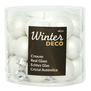 Набор стеклянных шаров 2.5 см белый mix, 24 шт Winter Deco фото 1