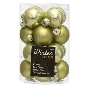 Набор стеклянных шаров 3.5 см нежно-оливковый mix, 16 шт Winter Deco фото 1