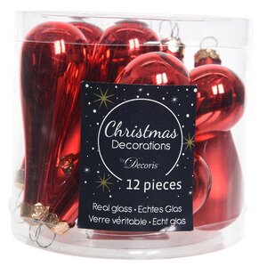 Набор елочных игрушек Капля 7.5 см красный mix, 12 шт, стекло Winter Deco фото 2