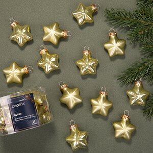 Набор стеклянных елочных игрушек Звезды 4.5 см нежно-оливковый mix, 12 шт Kaemingk фото 1